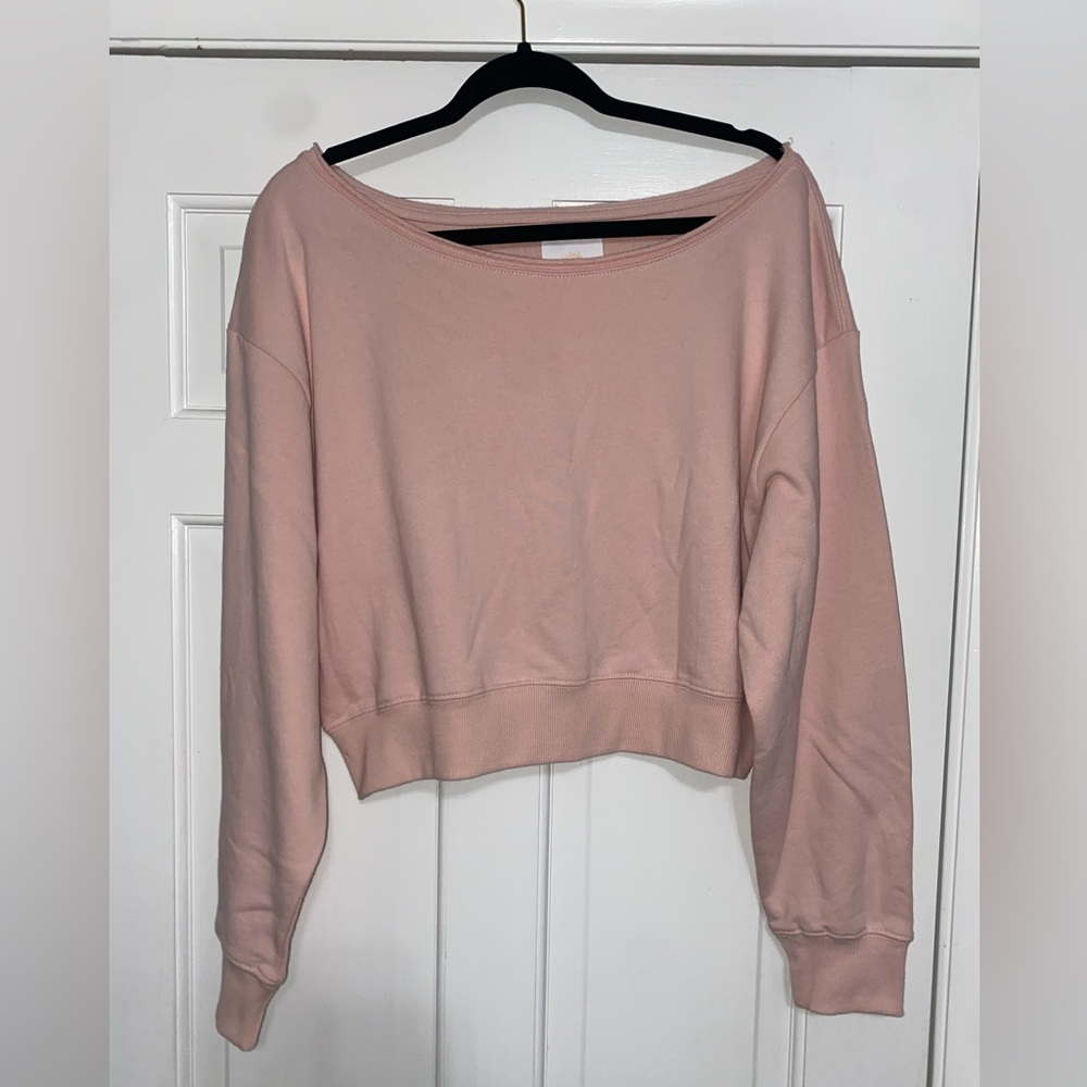 LAZY SUNDAY Pink Off-Shoulder Cropped Sweatshirt, Medium, Like new!